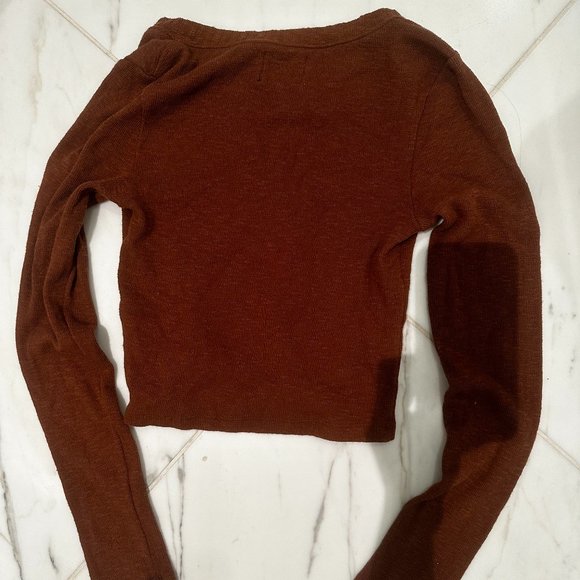 BDG Dev Notched Long Sleeve Top - Brown - Picture 2 of 4